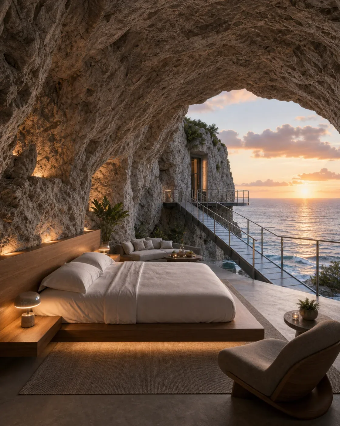 Coastal Cave Bedroom — A luxury cave bedroom over the sea