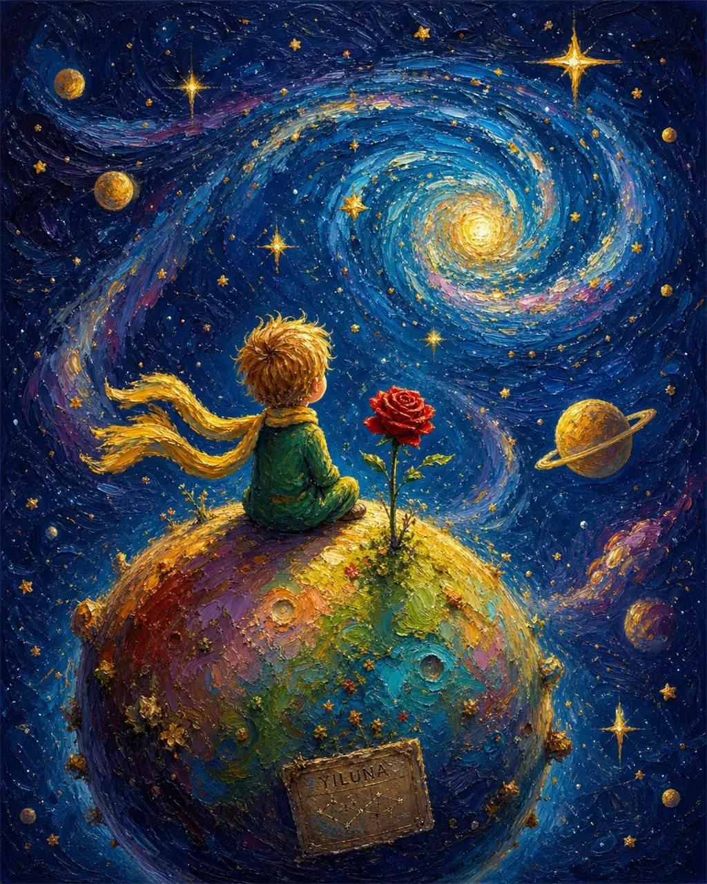 Little Star Traveler — A healing fairy-tale planet in thick paint