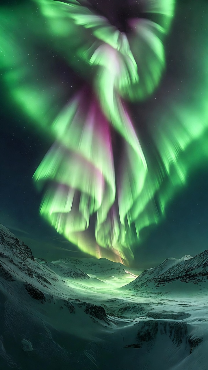 Aurora Borealis Over Snowy Mountains — Phone Wallpaper