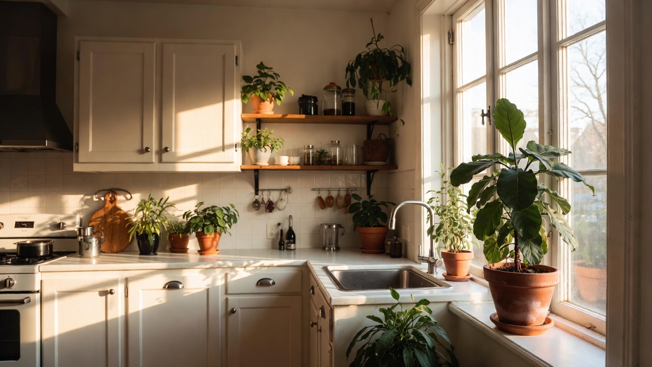 A Scandinavian Kitchen With Plants — Interior