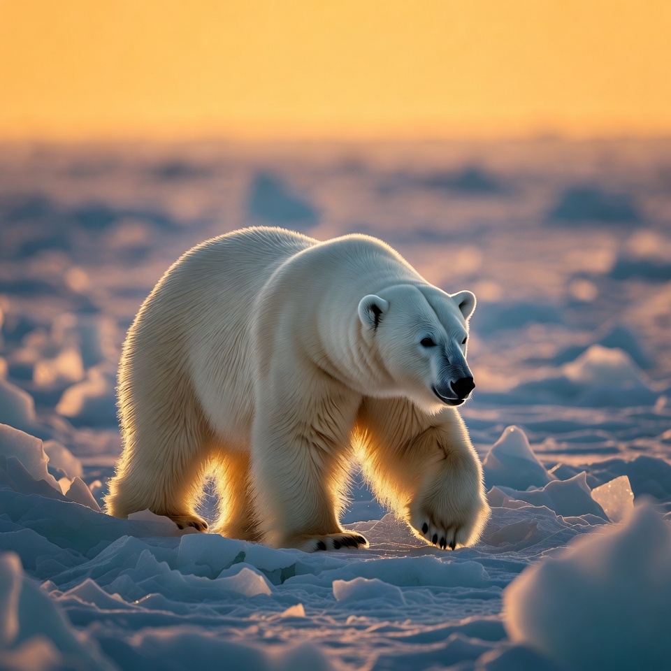 A Polar Bear Walking On Arctic Ice — Animal