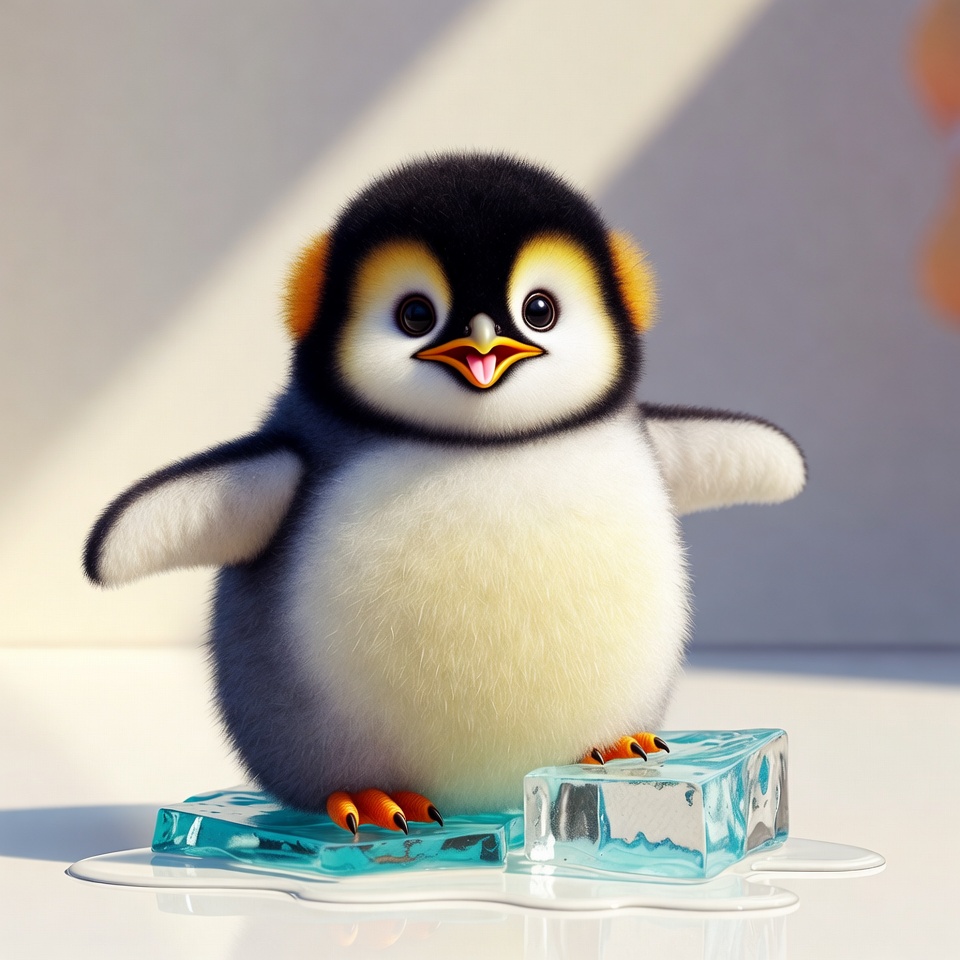 A Baby Penguin On An Ice Cube — 3D Render