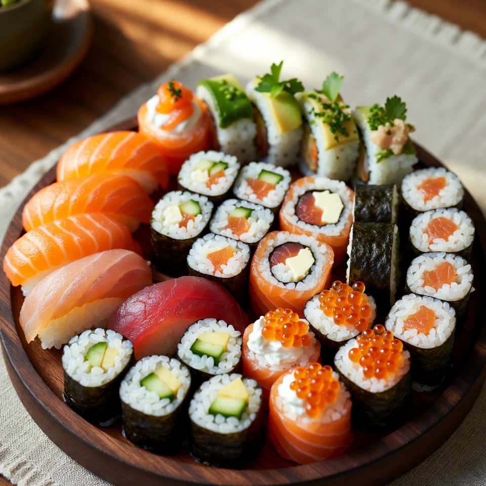 A Colorful Sushi Platter From Above — Food Photography