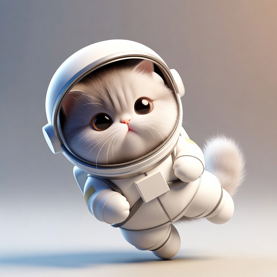 A Chubby Cat Astronaut Floating — 3D Render