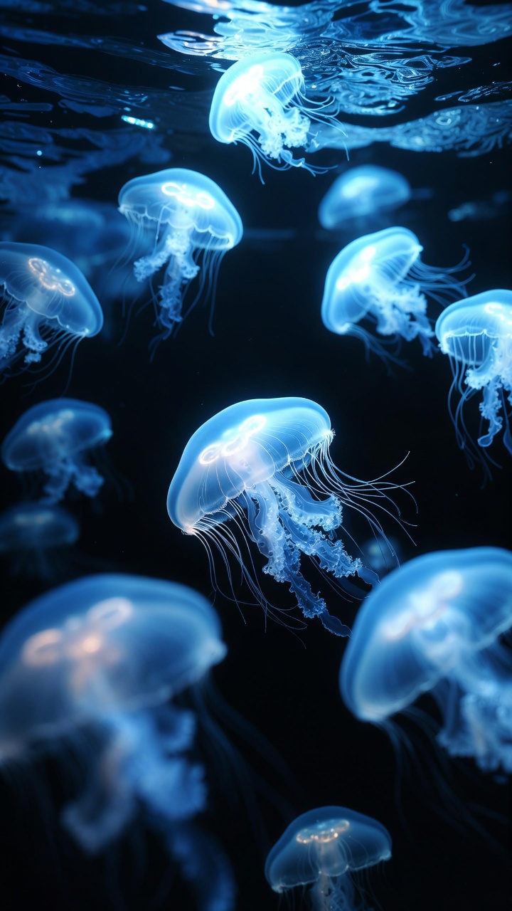 Glowing Jellyfish Drifting In The Deep Ocean — Phone Wallpaper