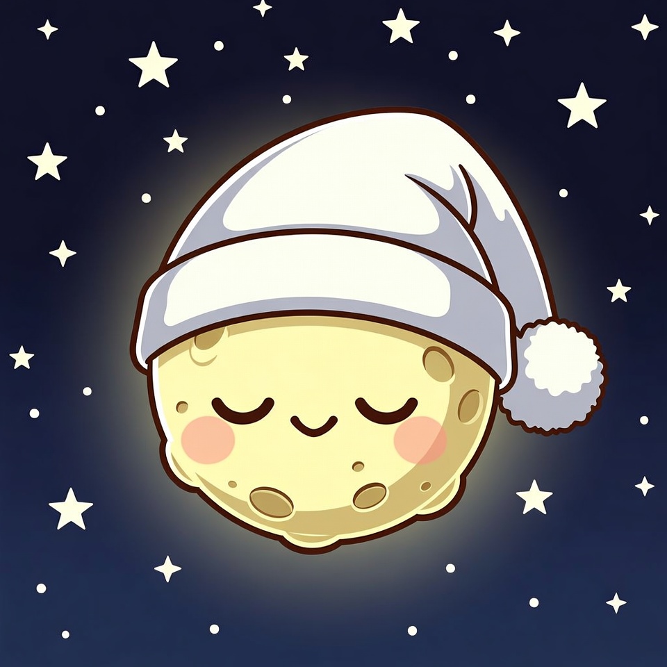A Sleepy Moon With A Nightcap — Cute Mascot