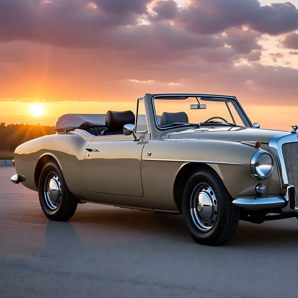A Vintage Convertible At Sunset — Product Shot