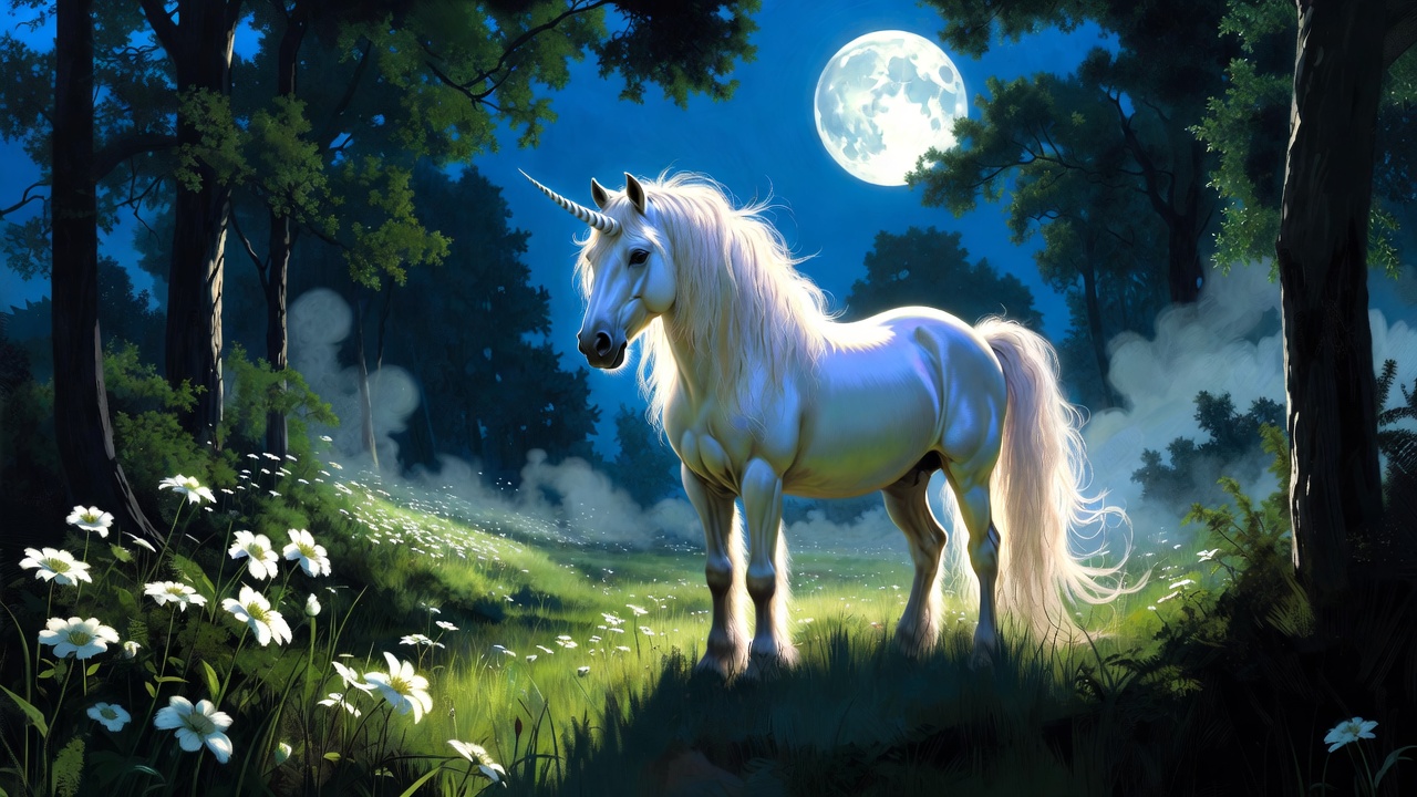 A Unicorn In A Moonlit Glade — Fantasy