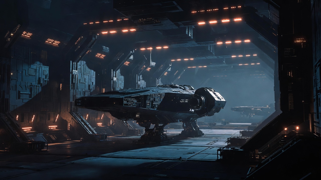 A Spaceship Hangar Bay Interior — Sci-Fi Scene