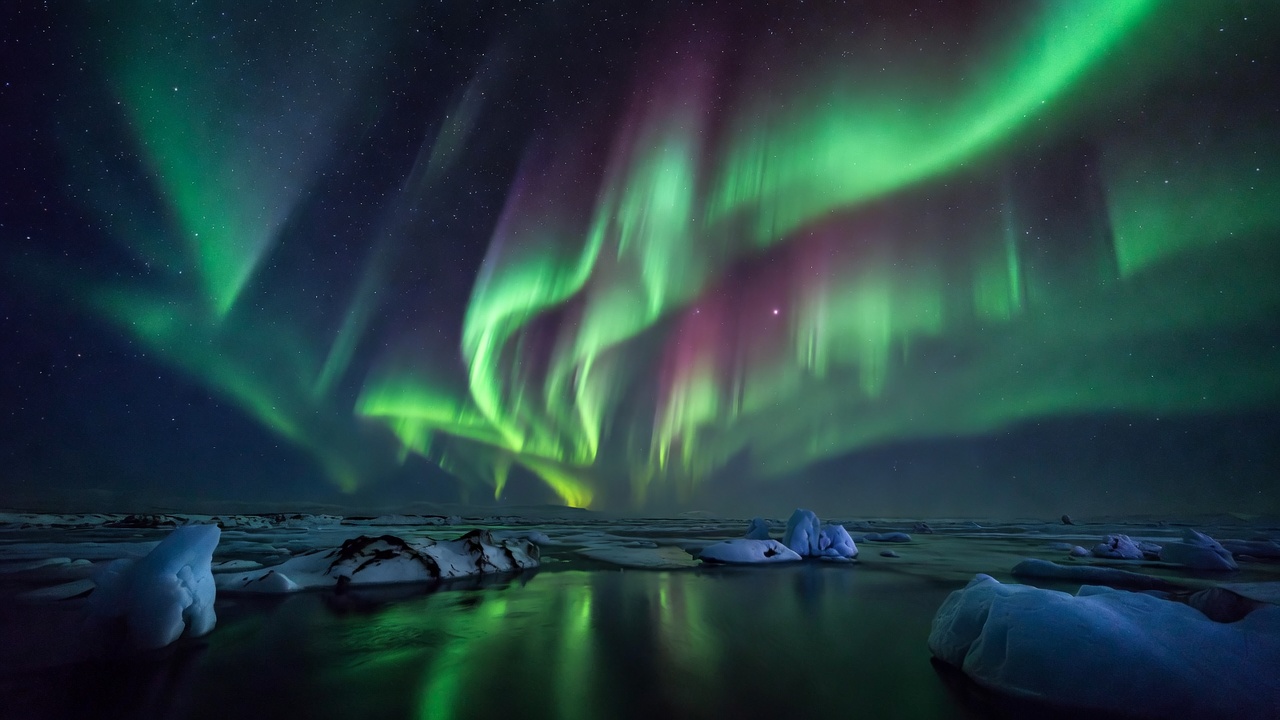 Northern Lights Over An Icy Fjord — Desktop Wallpaper