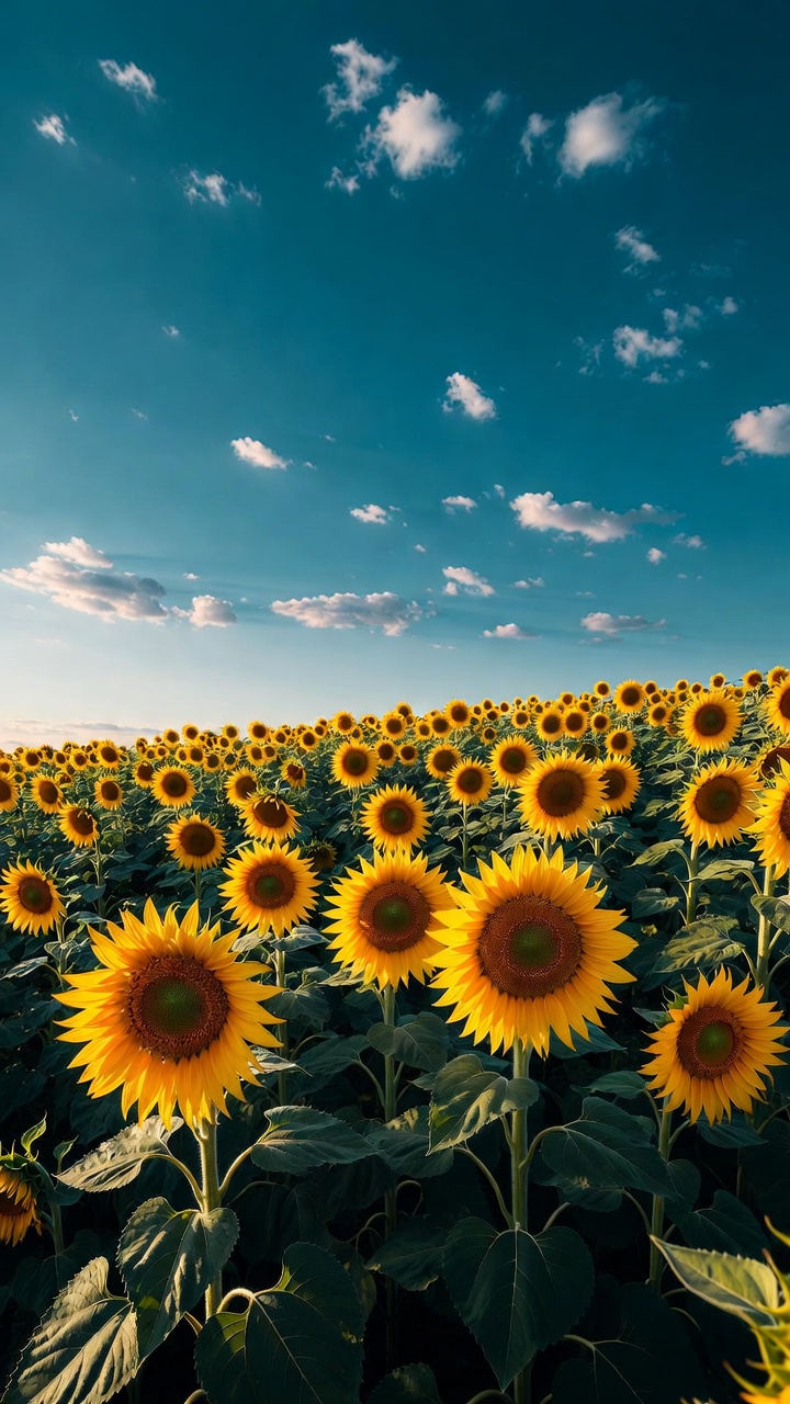 A Sunflower Field Under A Clear Blue Sky — Phone Wallpaper