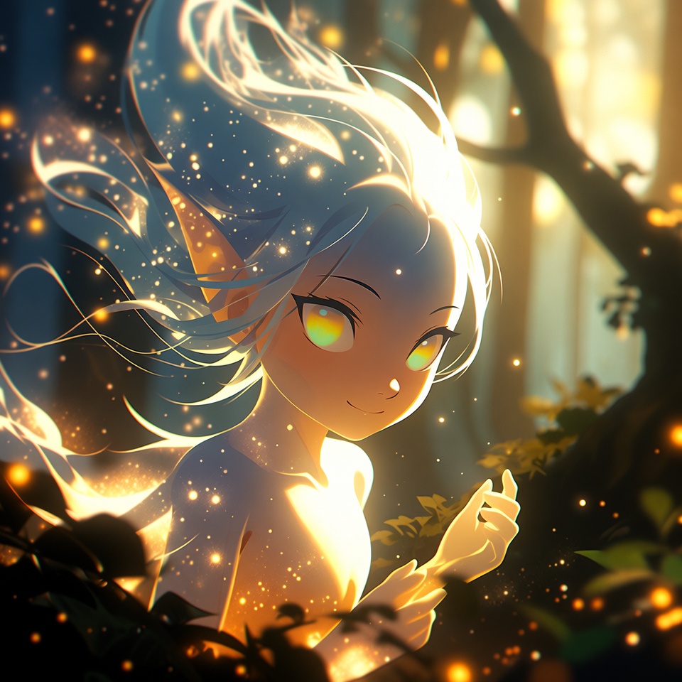 Magical Forest Spirit Glowing Softly — Anime Art