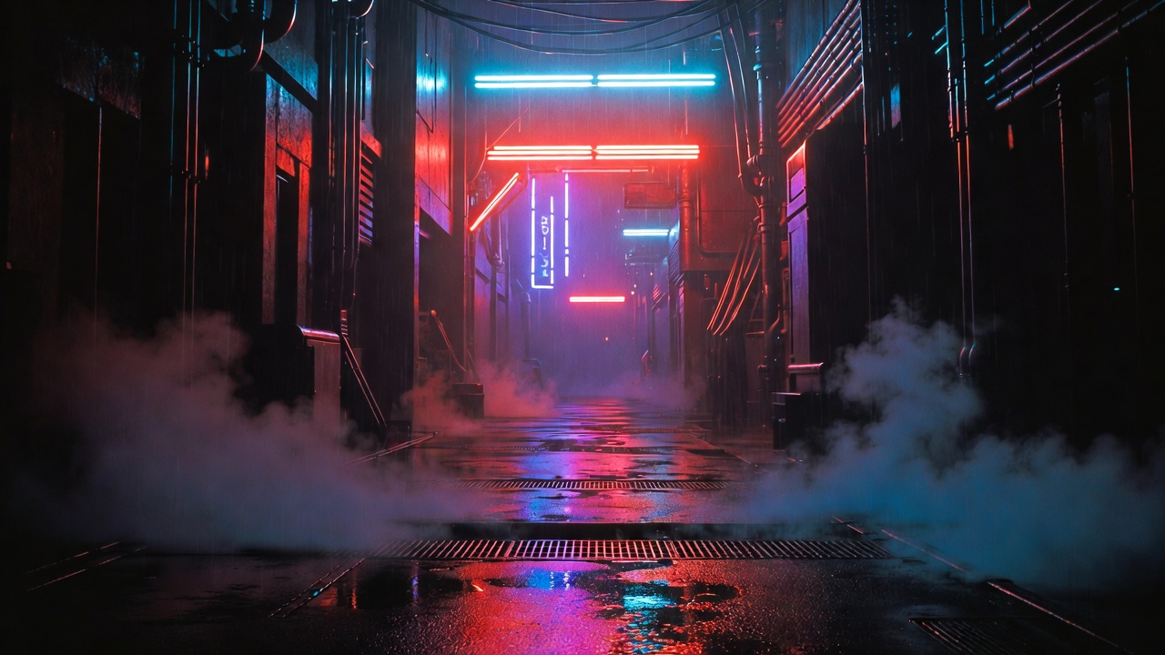 A Neon Alley With Steam And Signs — Cyberpunk