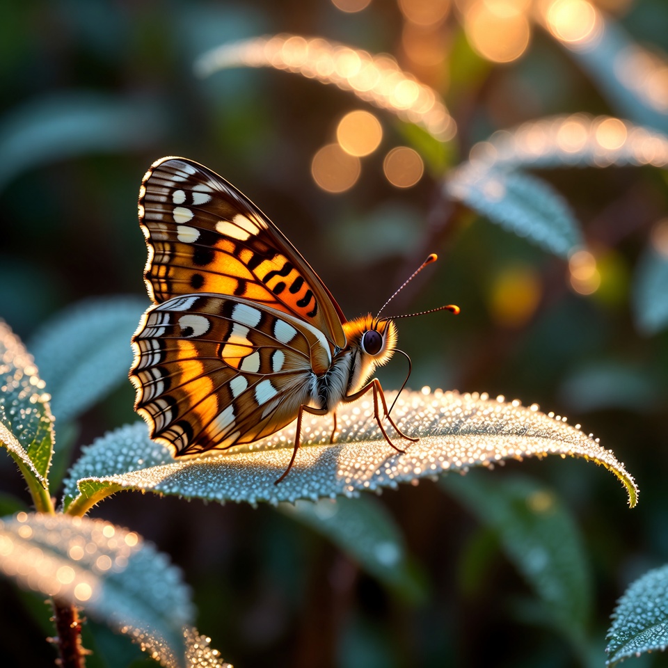 A Macro Butterfly On A Dewy Leaf — Animal