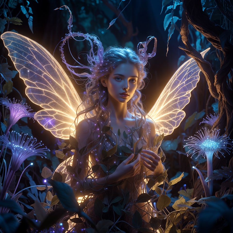 A Glowing Fairy In A Midnight Garden — Character Portrait