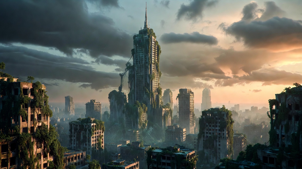 An Overgrown Post-Apocalyptic Skyscraper — Sci-Fi Scene