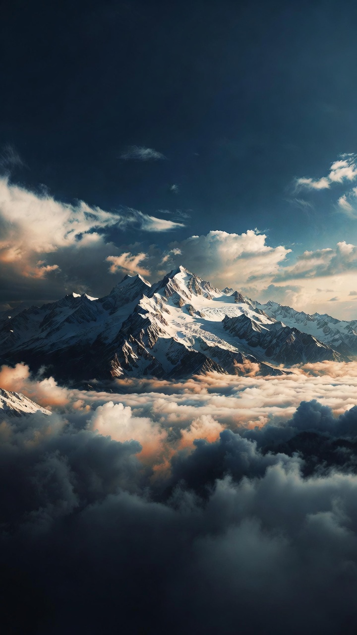 Snow Capped Alpine Peaks Above Clouds — Phone Wallpaper