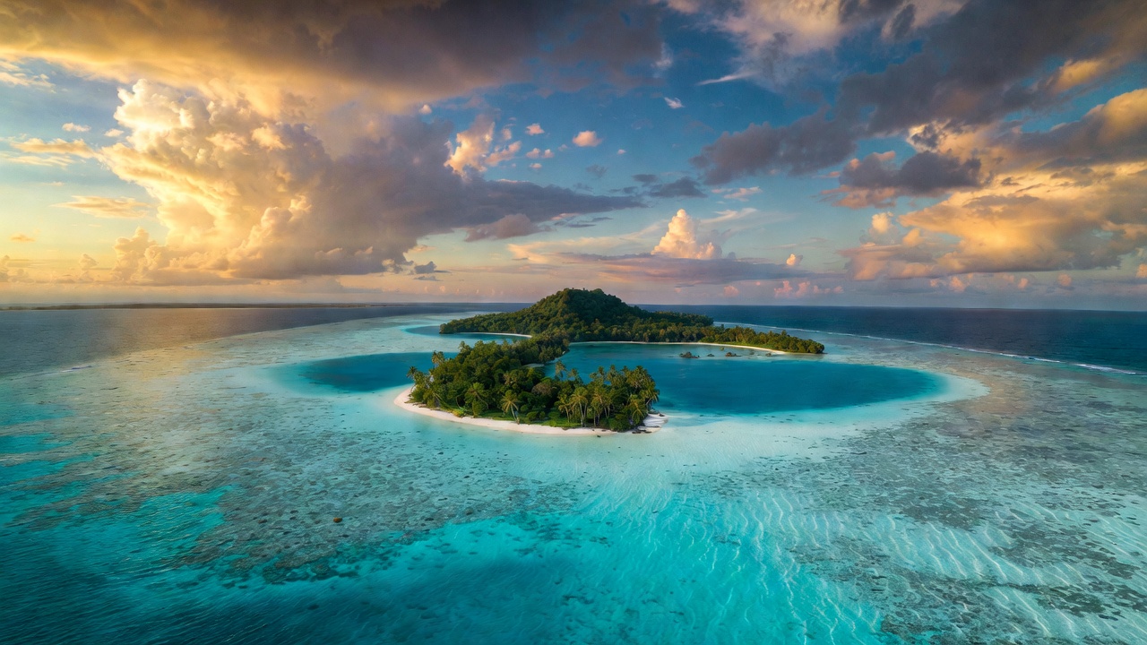 Tropical Island Lagoon From Above — Desktop Wallpaper