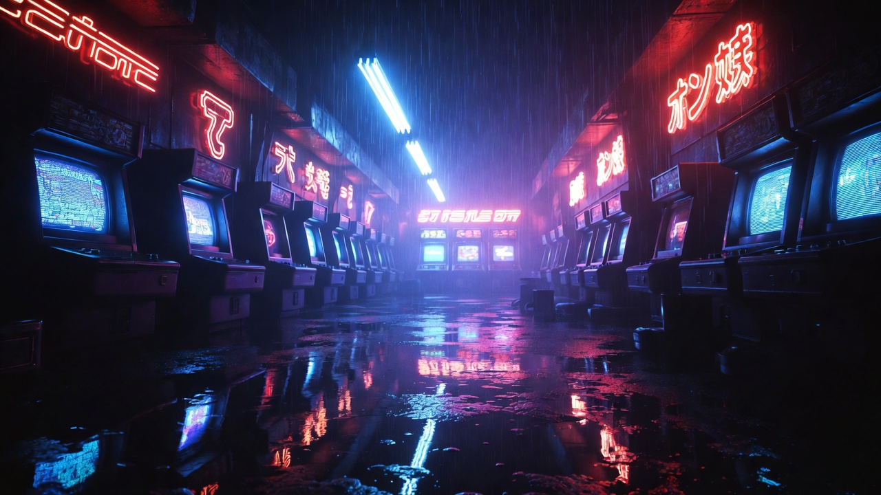 A Glowing Arcade Interior — Cyberpunk