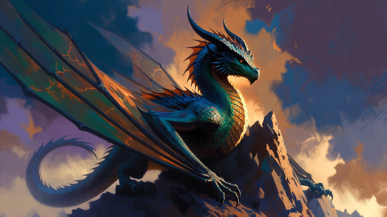 A Dragon Perched On A Mountain Peak — Fantasy