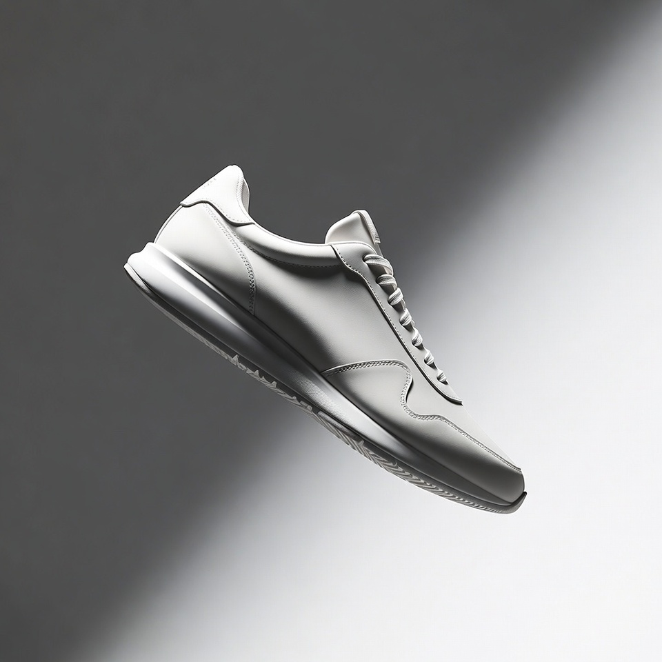 A Floating White Sneaker On A Gradient — Product Shot