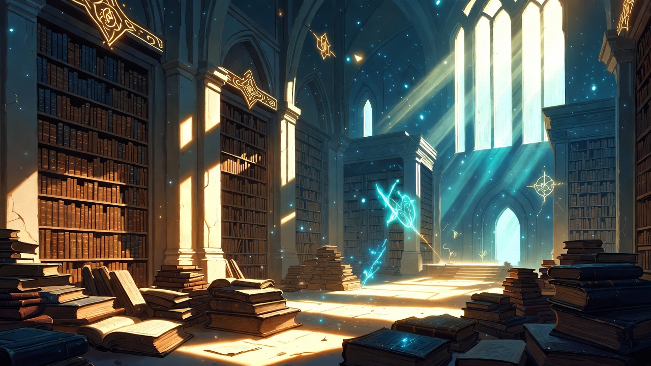 A Glowing Magic Library — Fantasy