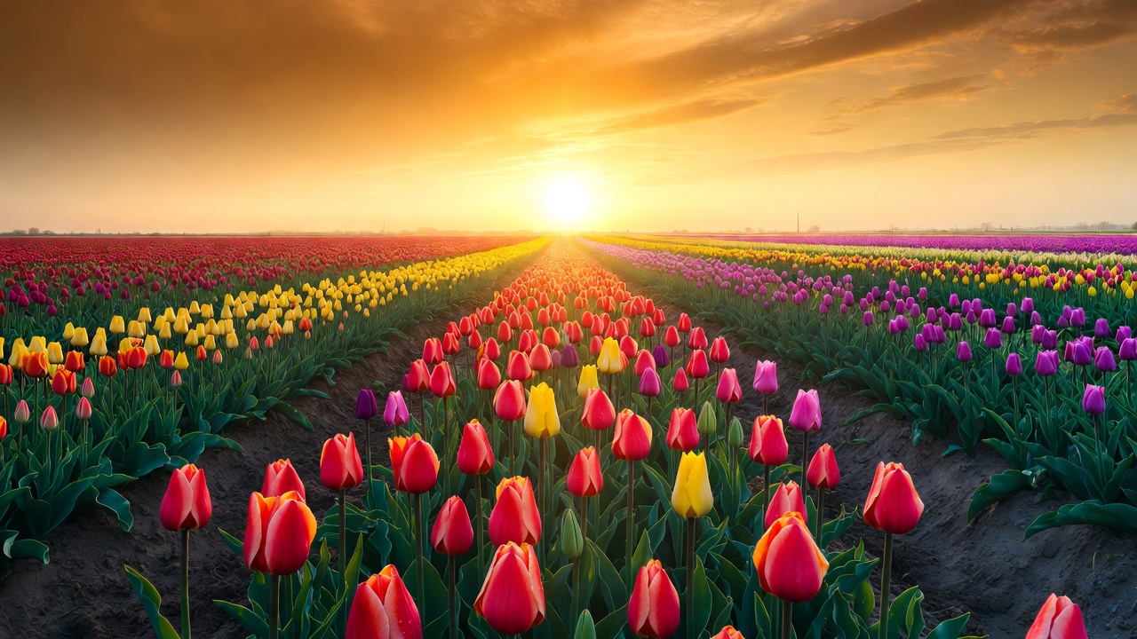 A Field Of Tulips In Full Bloom — Landscape