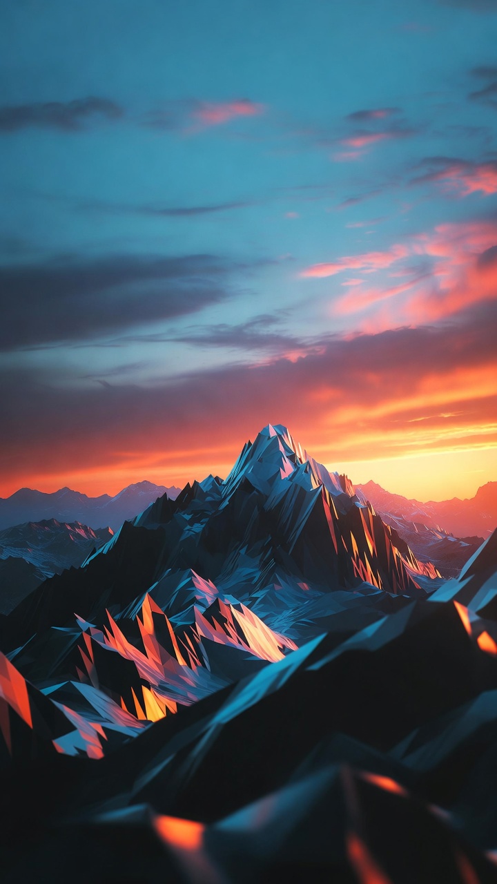 Low Poly Geometric Mountains At Dusk — Phone Wallpaper