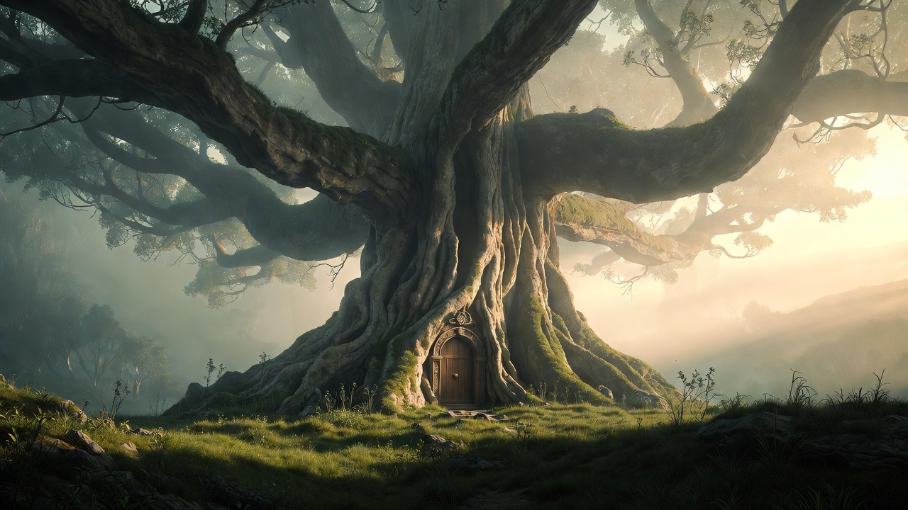 A Giant Ancient Tree With A Tiny Door — Fantasy