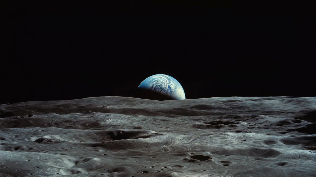 The Moon Surface With Earth On The Horizon — Desktop Wallpaper