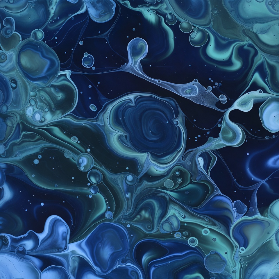 A Fluid Acrylic Pour In Deep Blues — Abstract Background