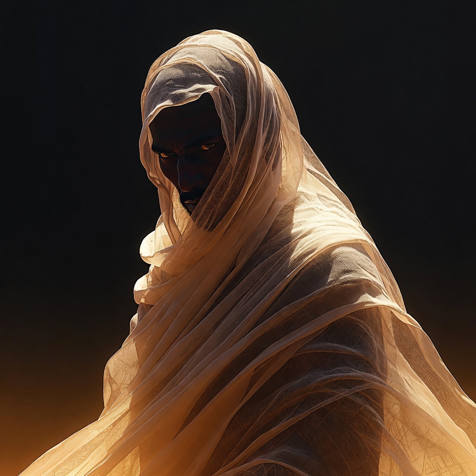 A Desert Nomad Wrapped In Flowing Fabric — Character Portrait