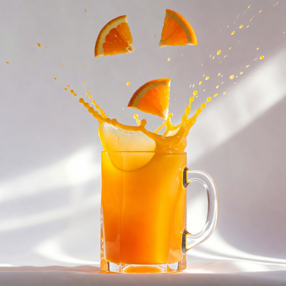 A Glass Of Orange Juice With Splashing Fruit — Product Shot
