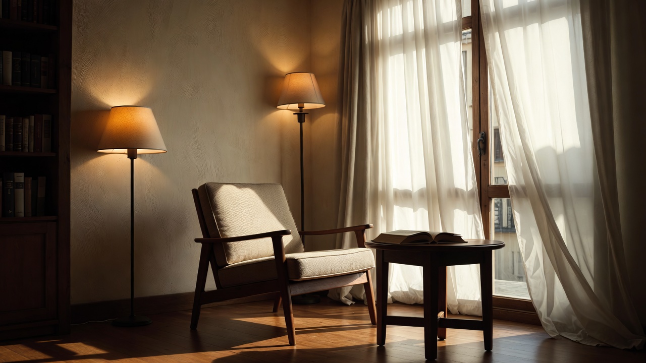 A Cozy Reading Nook With Warm Lamps — Interior