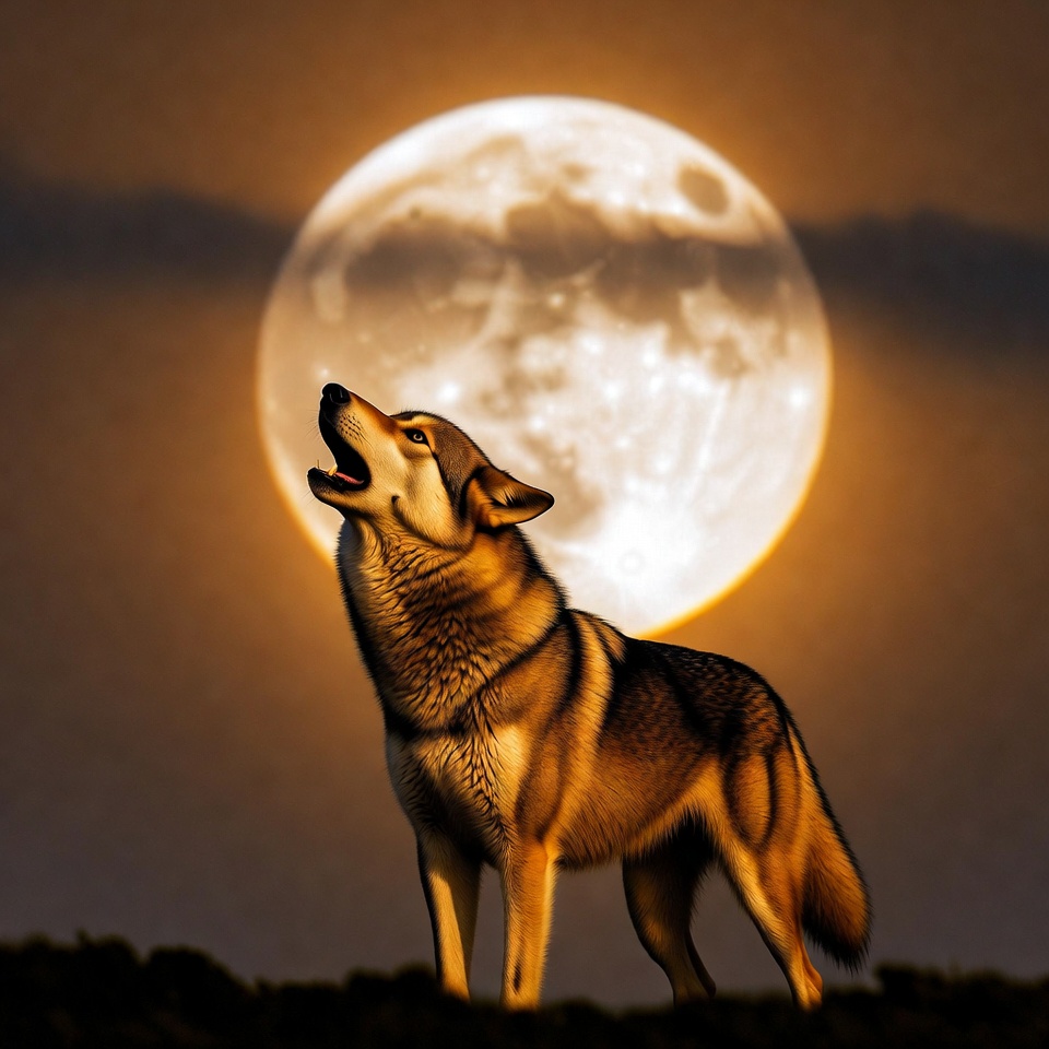 A Wolf Howling Under A Full Moon — Animal