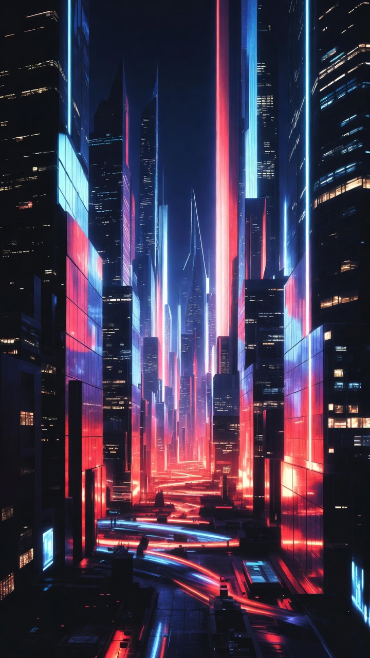 Neon Cyberpunk City Skyline At Night — Phone Wallpaper