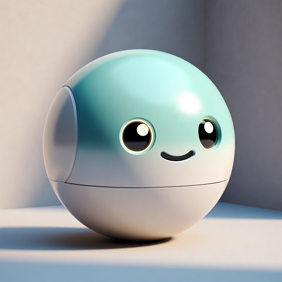 A Round Robot With Big Friendly Eyes — 3D Render