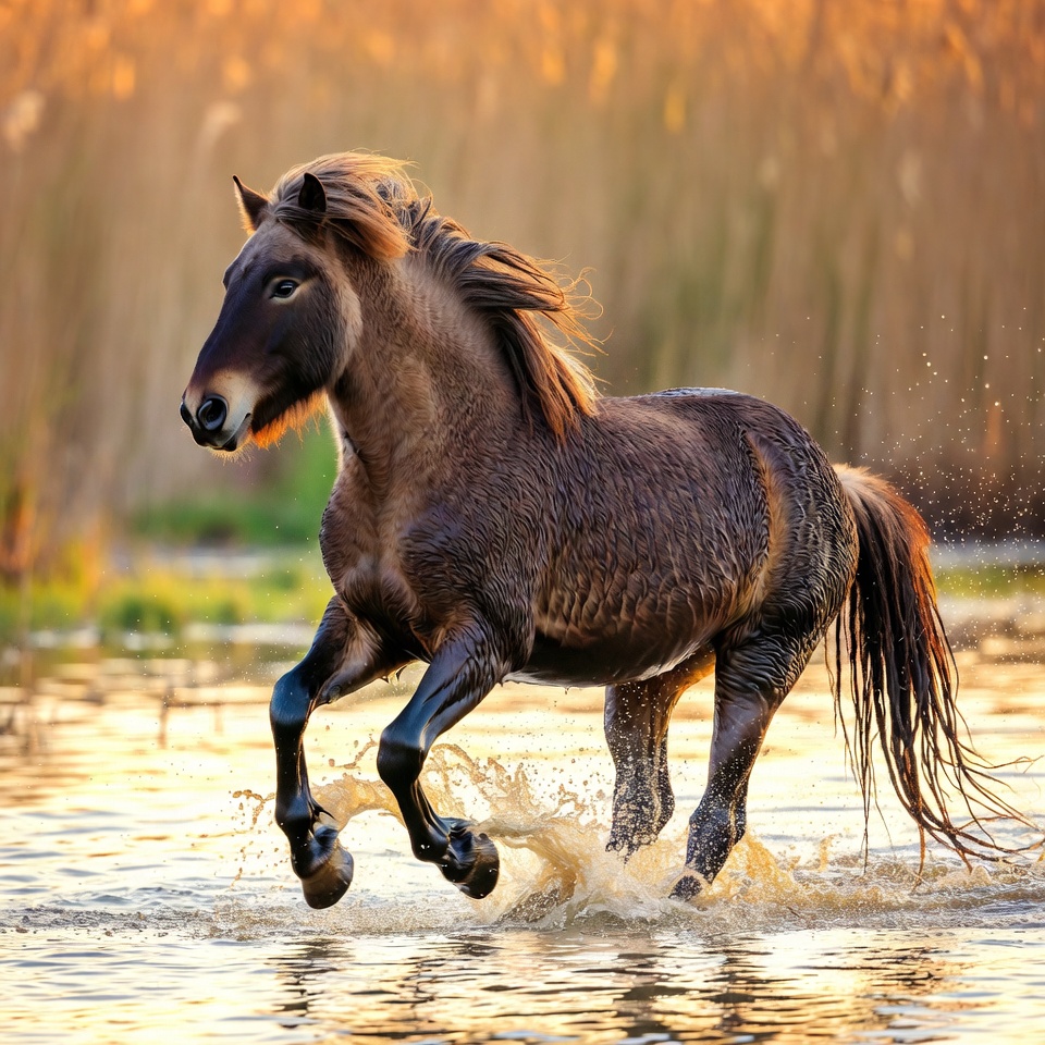 A Wild Horse Running Through Water — Animal