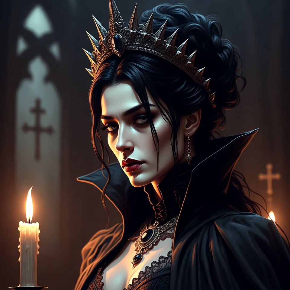 A Gothic Vampire Countess In Candlelight — Character Portrait