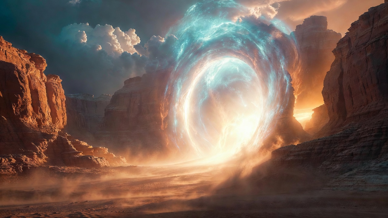 A Glowing Portal In A Desert Canyon — Sci-Fi Scene