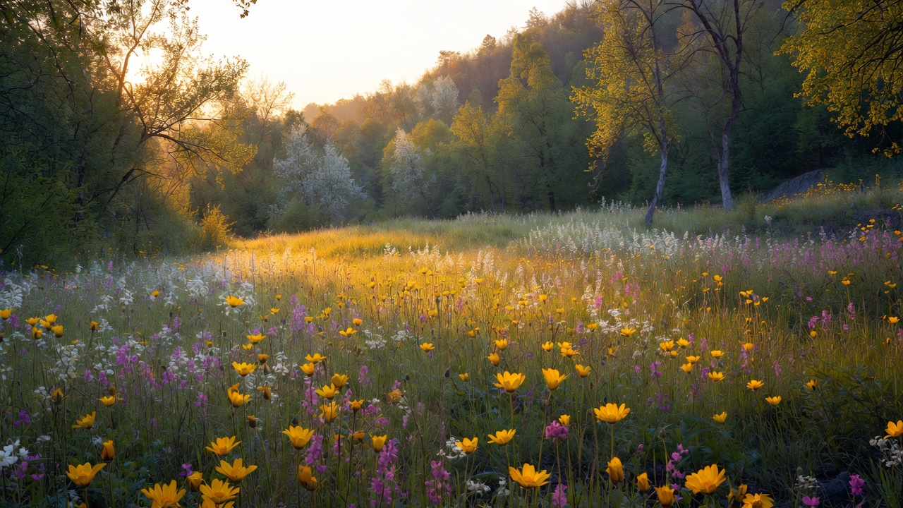 A Spring Meadow Full Of Wildflowers — Landscape