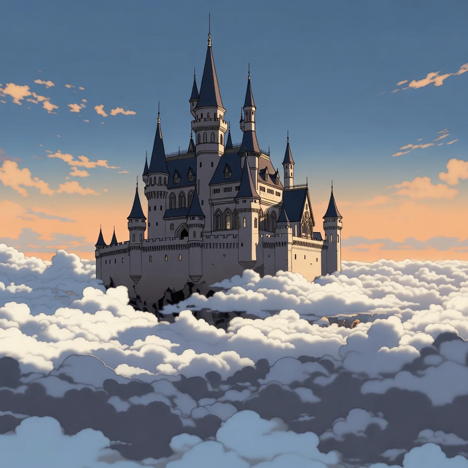 A Floating Castle Above The Clouds — Anime Art