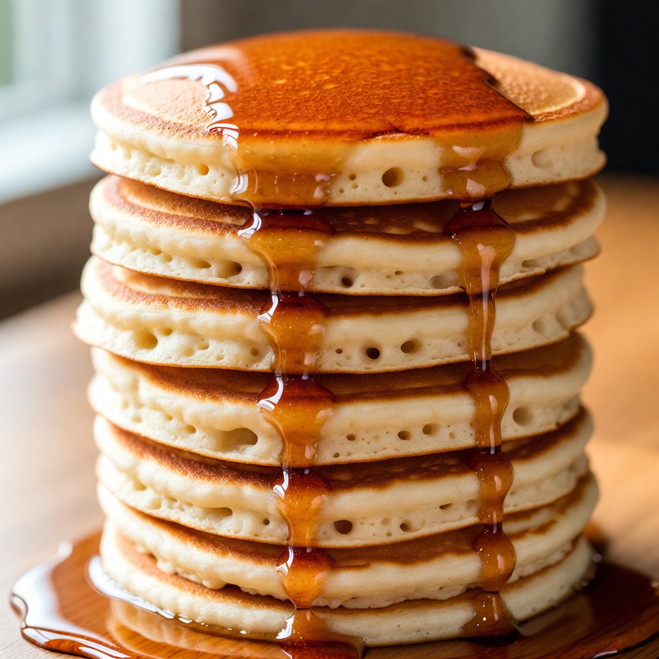 A Tall Stack Of Pancakes With Syrup — Food Photography