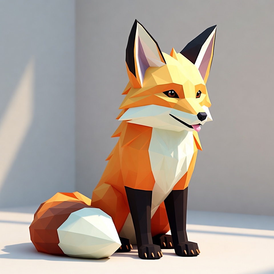 A Low-Poly Fox Sitting — 3D Render