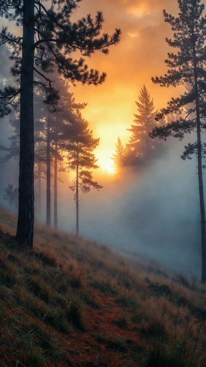 Misty Pine Forest At Dawn — Phone Wallpaper
