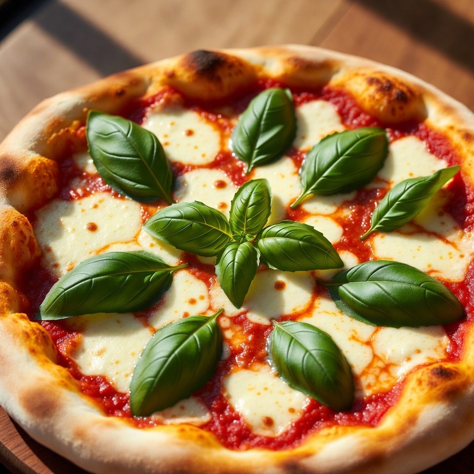 A Fresh Margherita Pizza Overhead — Food Photography
