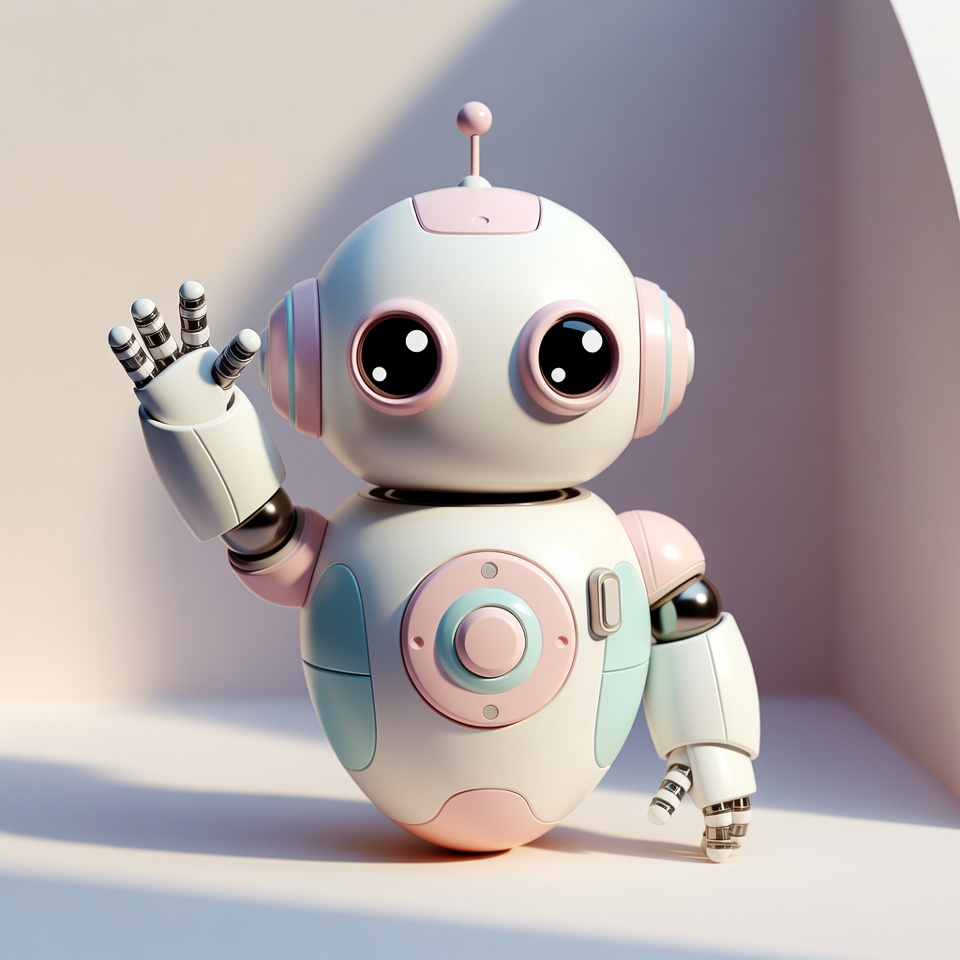 A Tiny Robot Waving Hello — 3D Render