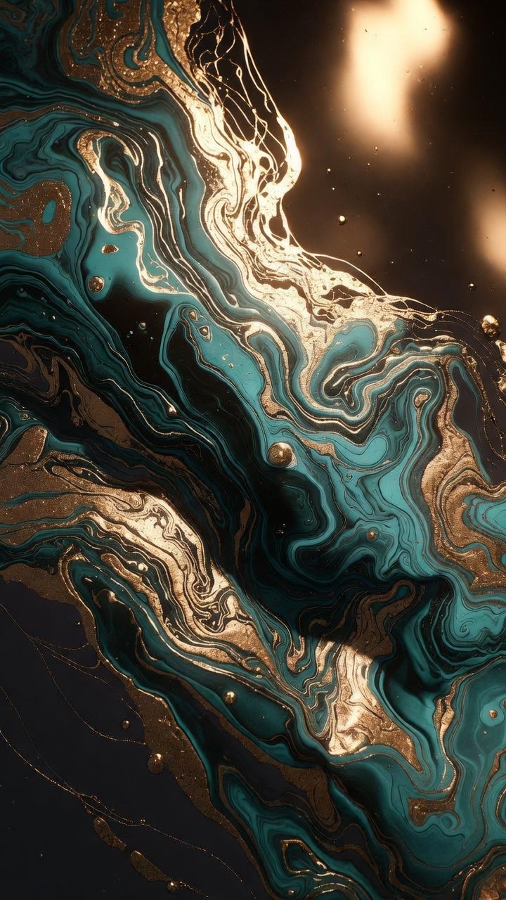 Liquid Marble Swirl In Teal And Gold — Phone Wallpaper