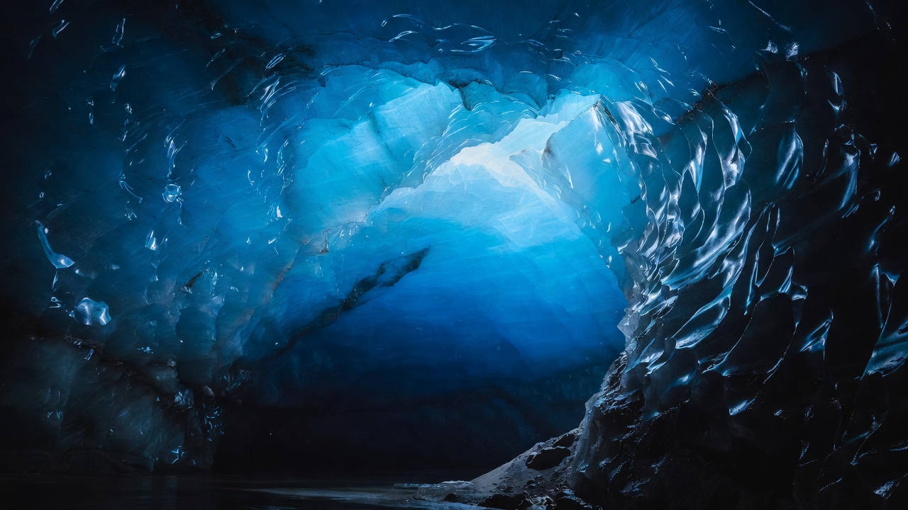 Glowing Blue Glacier Ice Cave — Desktop Wallpaper
