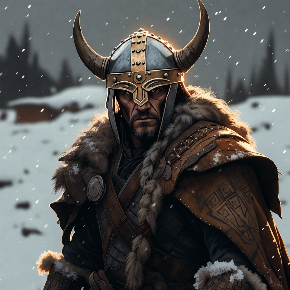 A Fierce Viking Warrior In The Snow — Character Portrait